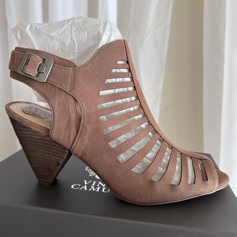 Vince Camuto Brown Cutout Peep-Toe Heels